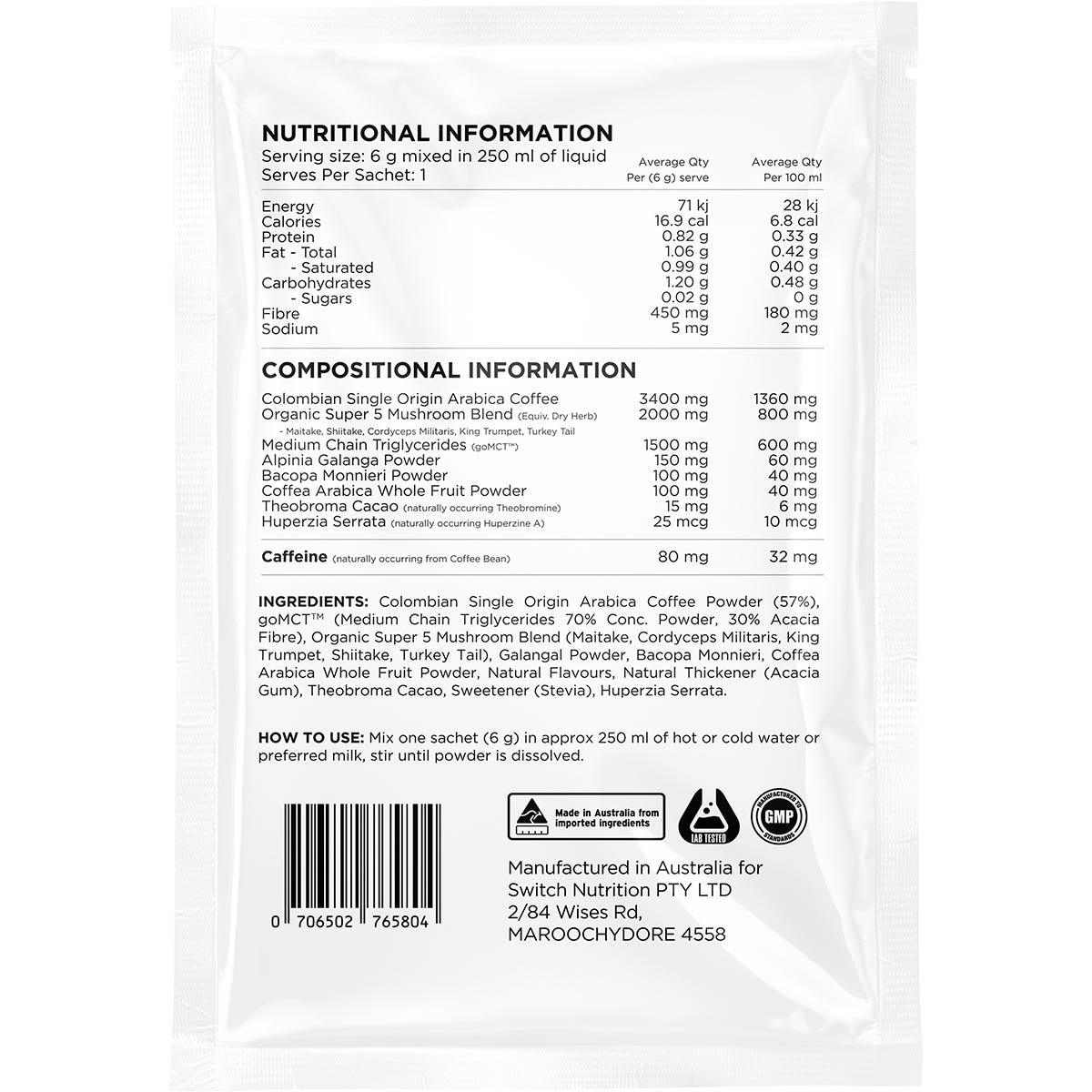 Switch Nutrition Coffee Mental Focus Elixir Naked Espresso 25 Pack