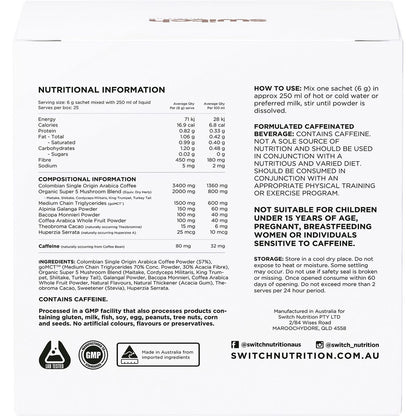 Switch Nutrition Coffee Mental Focus Elixir Naked Espresso 25 Pack