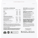 Back of Switch Nutrition Espresso Coffee box with nutrition facts, ingredients, and mental focus benefits.