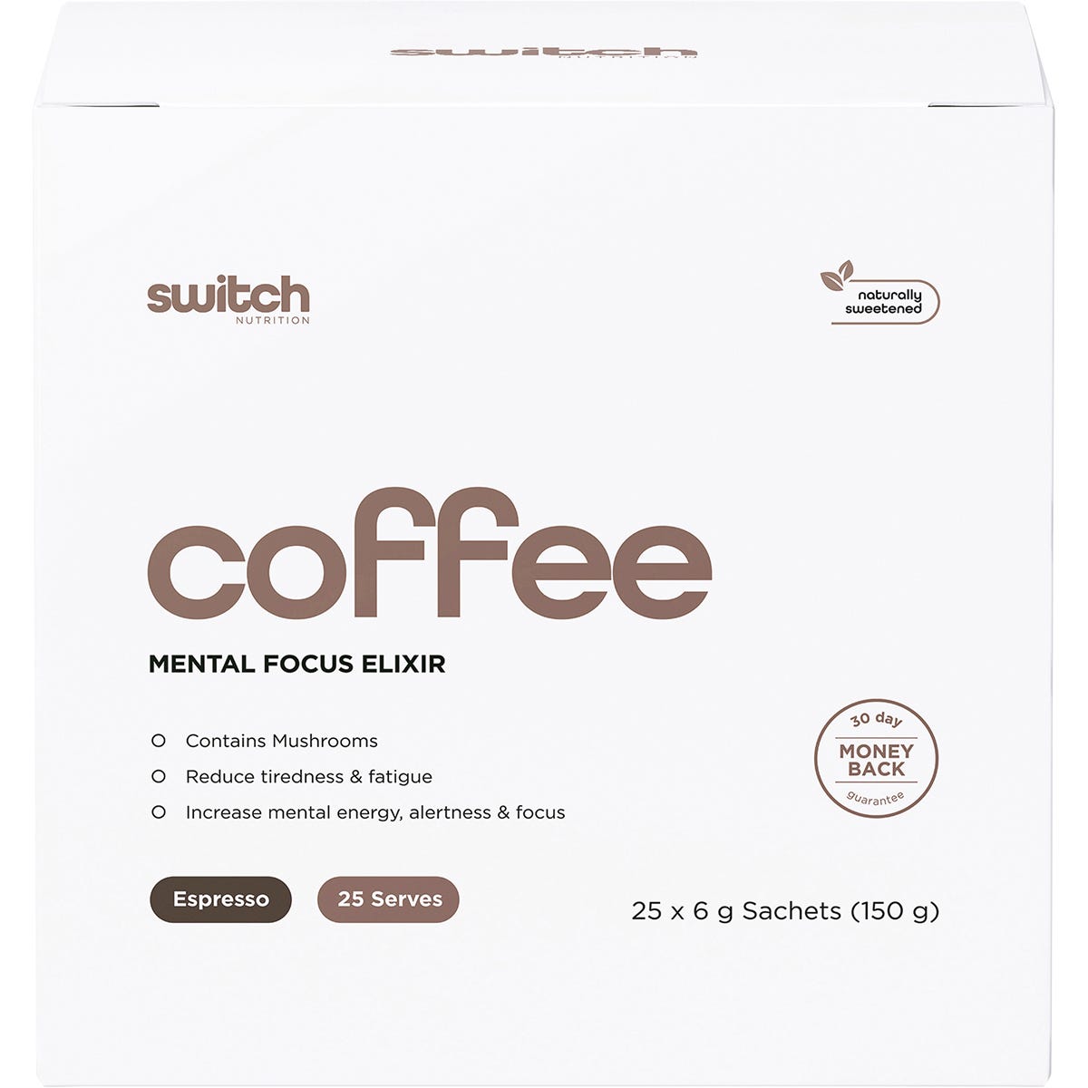 Switch Nutrition Coffee Mental Focus Elixir Espresso Sweetened 25 Pack