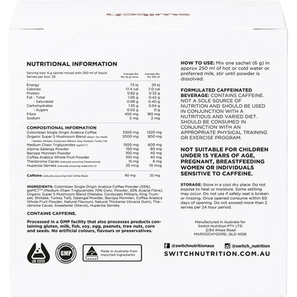 Switch Nutrition Coffee Mental Focus Elixir Espresso Sweetened 25 Pack