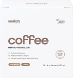 A single 6g sachet of Switch Nutrition Coffee Mental Focus Elixir in Cafe Mocha flavor on a white background.