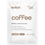 Side view of Switch Nutrition Coffee Mental Focus Elixir Cafe Mocha box showing key benefits and 25-sachet pack size.