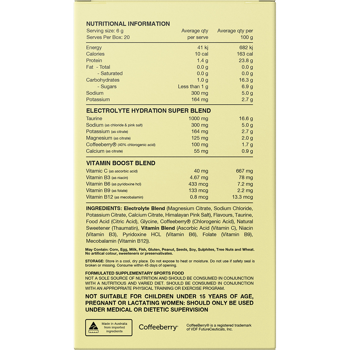 Back of Switch Nutrition Hydrate Kiwi Watermelon box with nutrition facts, ingredients, and directions for use.