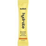 Side view of an Orange Crush Switch Nutrition Hydrate 20-pack box with orange illustrations on a white background.