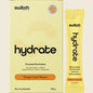 Switch Nutrition Hydrate Electrolytes Orange Crush 20-pack box and individual 6g sachet with orange illustrations.
