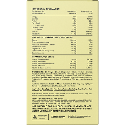 Back of the Switch Nutrition Hydrate Electrolytes 20-pack box showing nutritional information and ingredients.