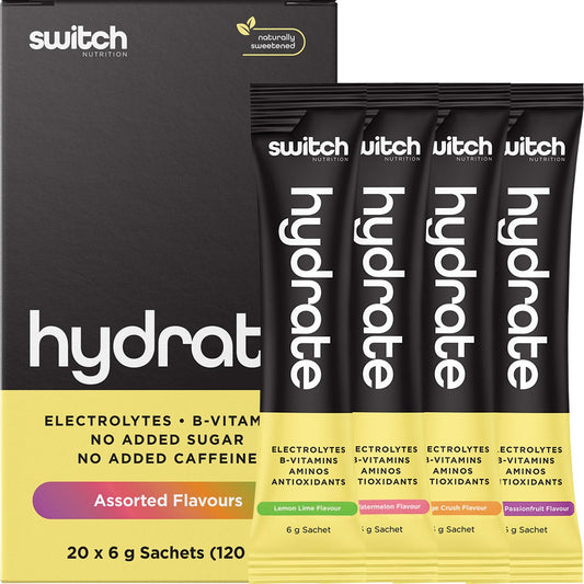 Switch Nutrition Hydrate Electrolytes No Added Sugar Assorted Flavours 6g (Pack of 20)