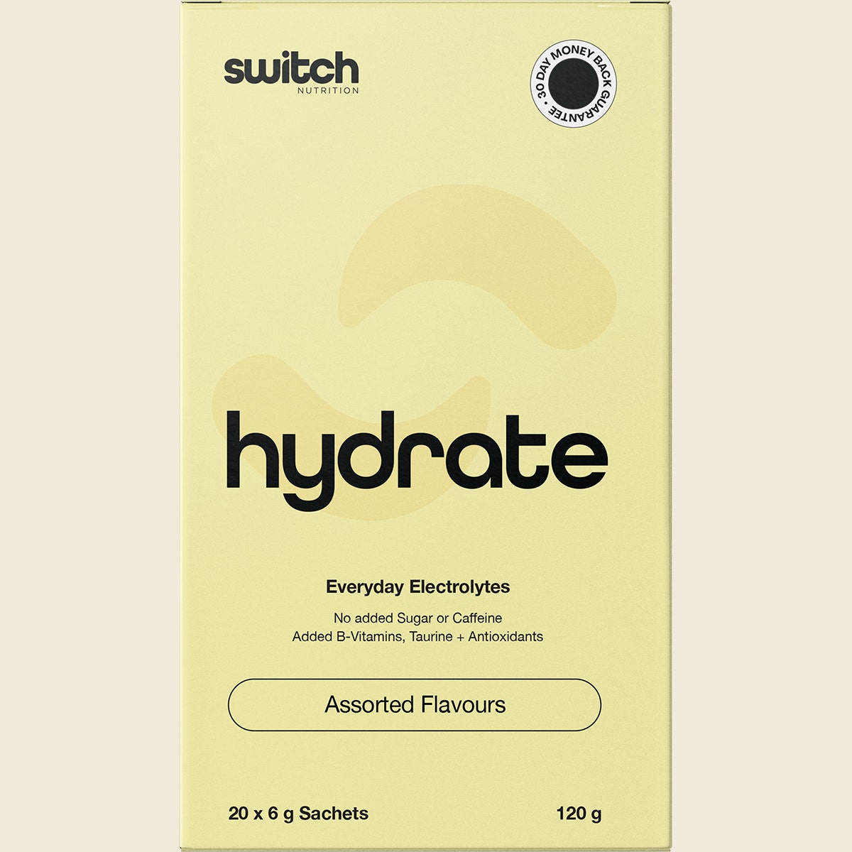 Pack of 20 assorted sugar-free Switch Nutrition Hydrate Electrolyte sachets for performance and recovery.