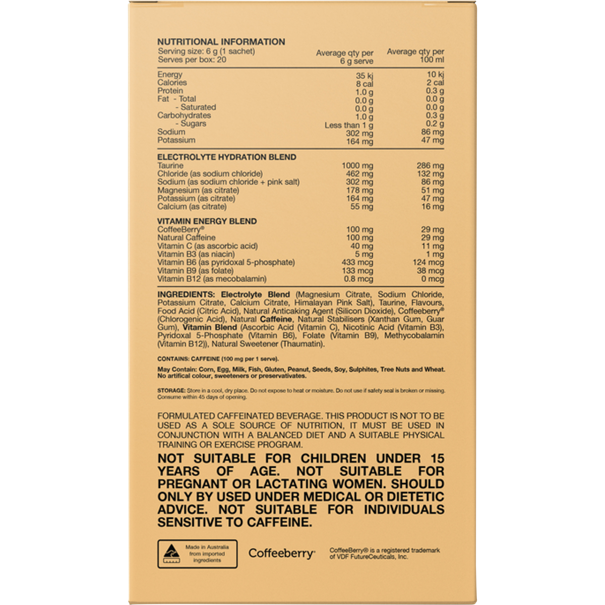 Back of Switch Hydrate + Caffeine Strawberry Burst box with nutrition facts, ingredients, and usage instructions.