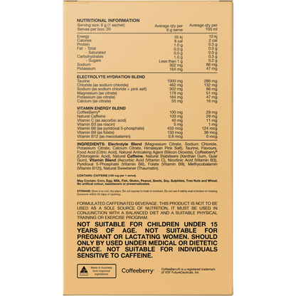 Back of Switch Hydrate + Caffeine Strawberry Burst box with nutrition facts, ingredients, and usage instructions.