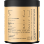 Back view of Switch Nutrition Hydrate + Caffeine Strawberry Burst 300g tub showing nutritional information.