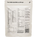 Back of Switch Nutrition Daily Essentials 12-pack pouch showing supplement facts and ingredient list.