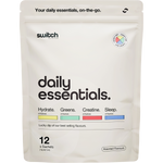 Switch Nutrition Daily Essentials 12-pack pouch featuring assorted sachets of Hydrate, Greens, Creatine, and Sleep.