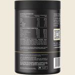 Rear view of a 600g tub of Switch Nutrition Hydrate Perform Raspberry Lemonade showing nutritional facts and ingredients.