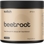 150g tub of Switch Nutrition Beetroot Triple Strength powder with 6% nitrate on a white background.