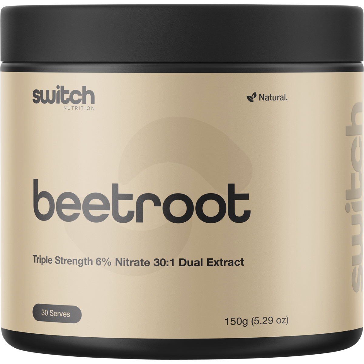 150g tub of Switch Nutrition Beetroot Triple Strength powder with 6% nitrate on a white background.