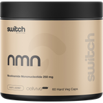 Switch Nutrition Cellvive NMN 60 vegetable capsules bottle with green and white labels on a white background.