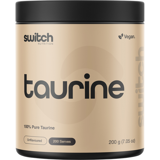 200g tub of Switch Nutrition Taurine 100% Pure Taurine amino acid supplement.