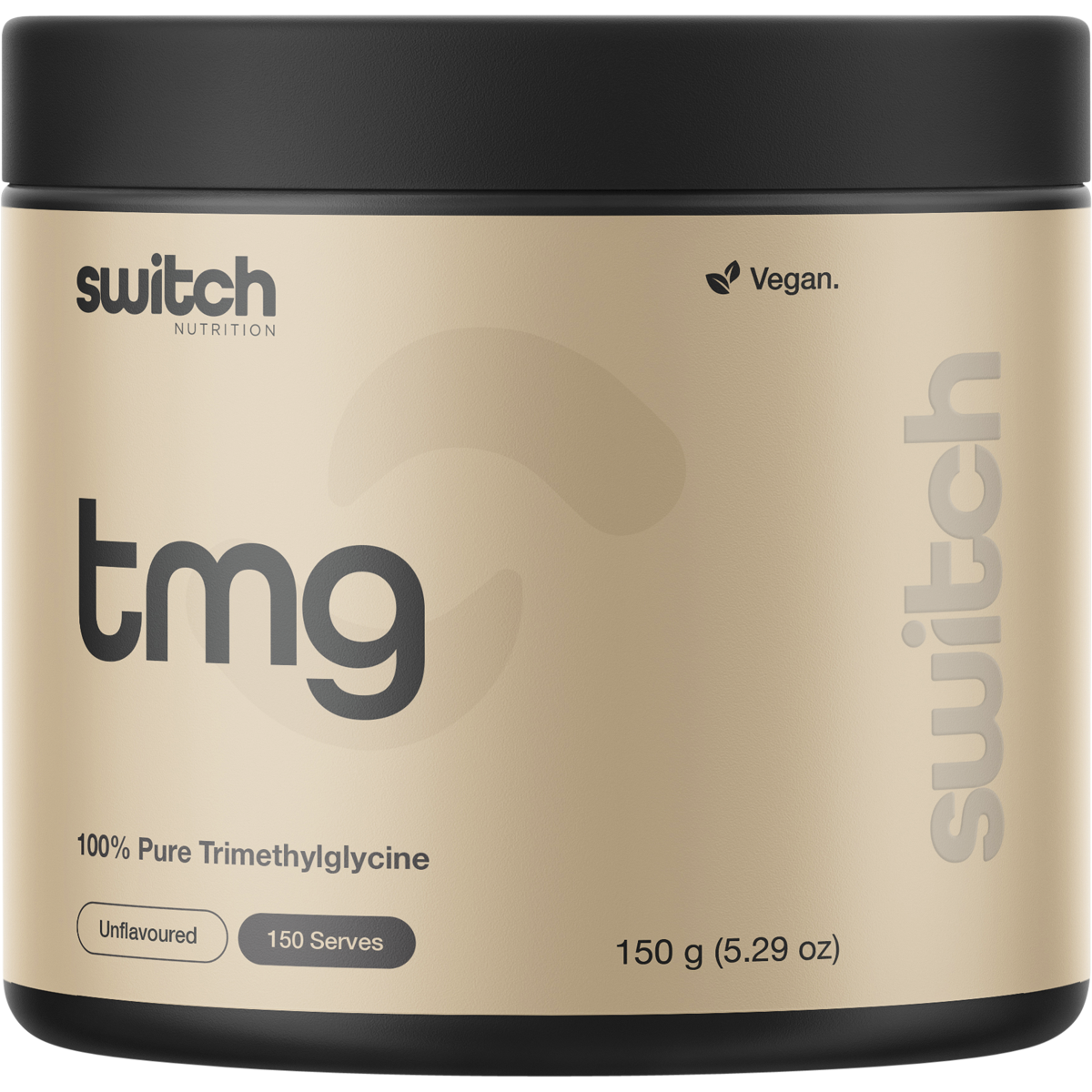 150g tub of Switch Nutrition TMG 100% Pure Trimethylglycine powder on a white background.