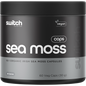 Bottle of Switch Nutrition 10:1 Organic Irish Sea Moss 60 capsules with a gold and white label on a white background.