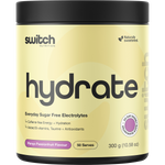 300g tub of Switch Nutrition Hydrate Everyday sugar-free Mango Passionfruit electrolytes with a tropical orange label.