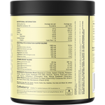 Back of a 300g tub of Switch Nutrition Hydrate Orange Crush showing nutritional info and ingredients.