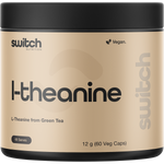 Bottle of Switch Nutrition L-Theanine from Green Tea, 60 vegan capsules, for relaxation and mental clarity.