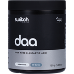 150g tub of Switch Nutrition DAA 100% Pure D-Aspartic Acid Unflavoured with a clean white and blue label.