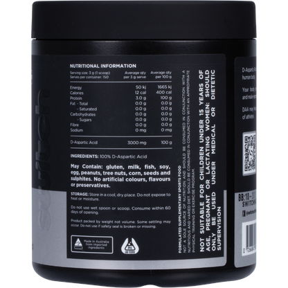 Switch Nutrition 150g DAA tub with a white and blue label, shown from a side angle.