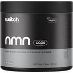 Bottle of Switch Nutrition NMN Pure Nicotinamide Mononucleotide containing 60 vegan capsules for cellular energy.