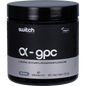 Switch Nutrition Alpha GPC 60 capsules featuring a black and white label with blue text on a white bottle.