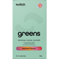 Box of 20 Switch Nutrition Greens sachets in assorted flavours, including Strawberry Kiwi and Mango Passionfruit.