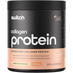 250g tub of Switch Nutrition Collagen Switch Vanilla Creme with bovine and marine collagen peptides.