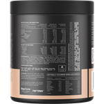 Back of a 250g tub of Switch Nutrition Rich Chocolate Collagen Protein with nutritional info and ingredients.