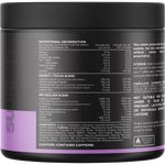 Back view of a 120g tub of Switch Nutrition Thermal Strawberry Burst showing the nutrition and ingredient label.