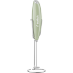 Sage green Switch Nutrition Whiz Stick electric handheld mixer with a silver whisk on a white background.