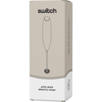 Beige Switch Nutrition Whiz Stick Electric Mixer retail packaging box featuring product features and branding.