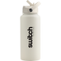 Beige 1L Switch Nutrition stainless steel water bottle with a sleek matte finish and black easy-carry loop lid.