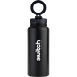 1L black stainless steel Switch Nutrition water bottle featuring a matte finish and integrated phone mount on the lid.