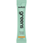 Single wrapped 5g sachet of Switch Nutrition Greens Fruit Juice superfood blend on a white background.