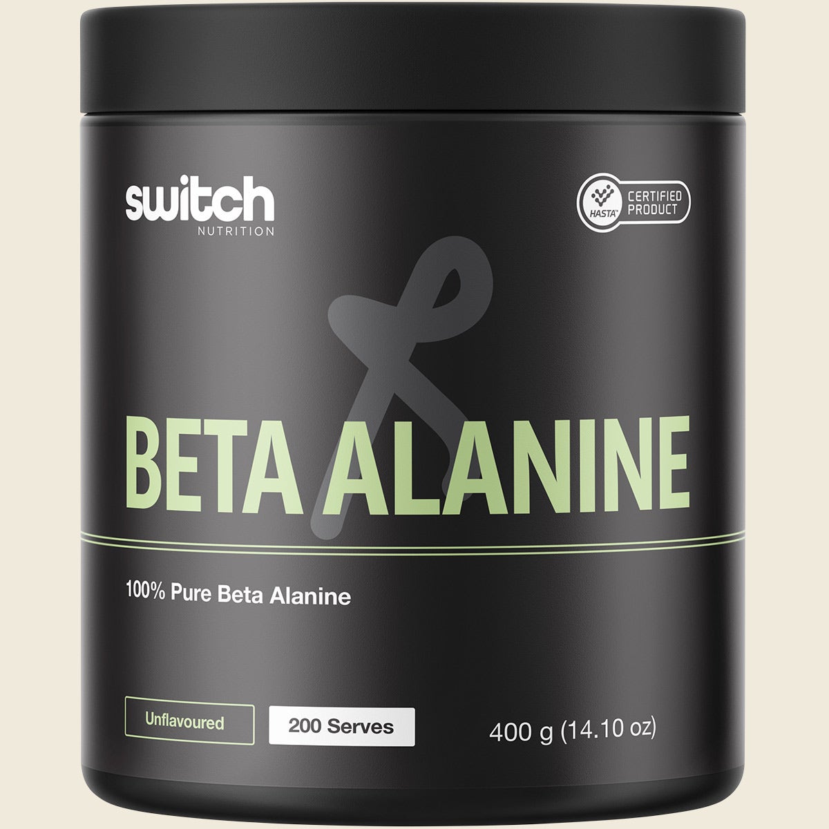400g tub of Switch Nutrition 100% Pure Beta Alanine unflavoured powder on a white background.