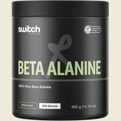 400g tub of Switch Nutrition 100% Pure Beta Alanine unflavoured powder on a white background.