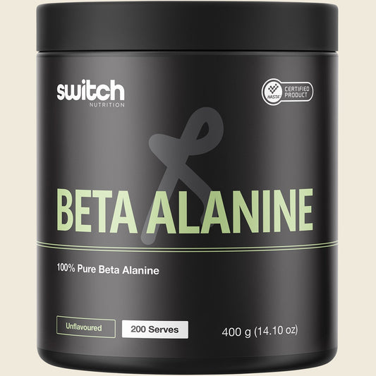 400g tub of Switch Nutrition 100% Pure Beta Alanine unflavoured powder on a white background.