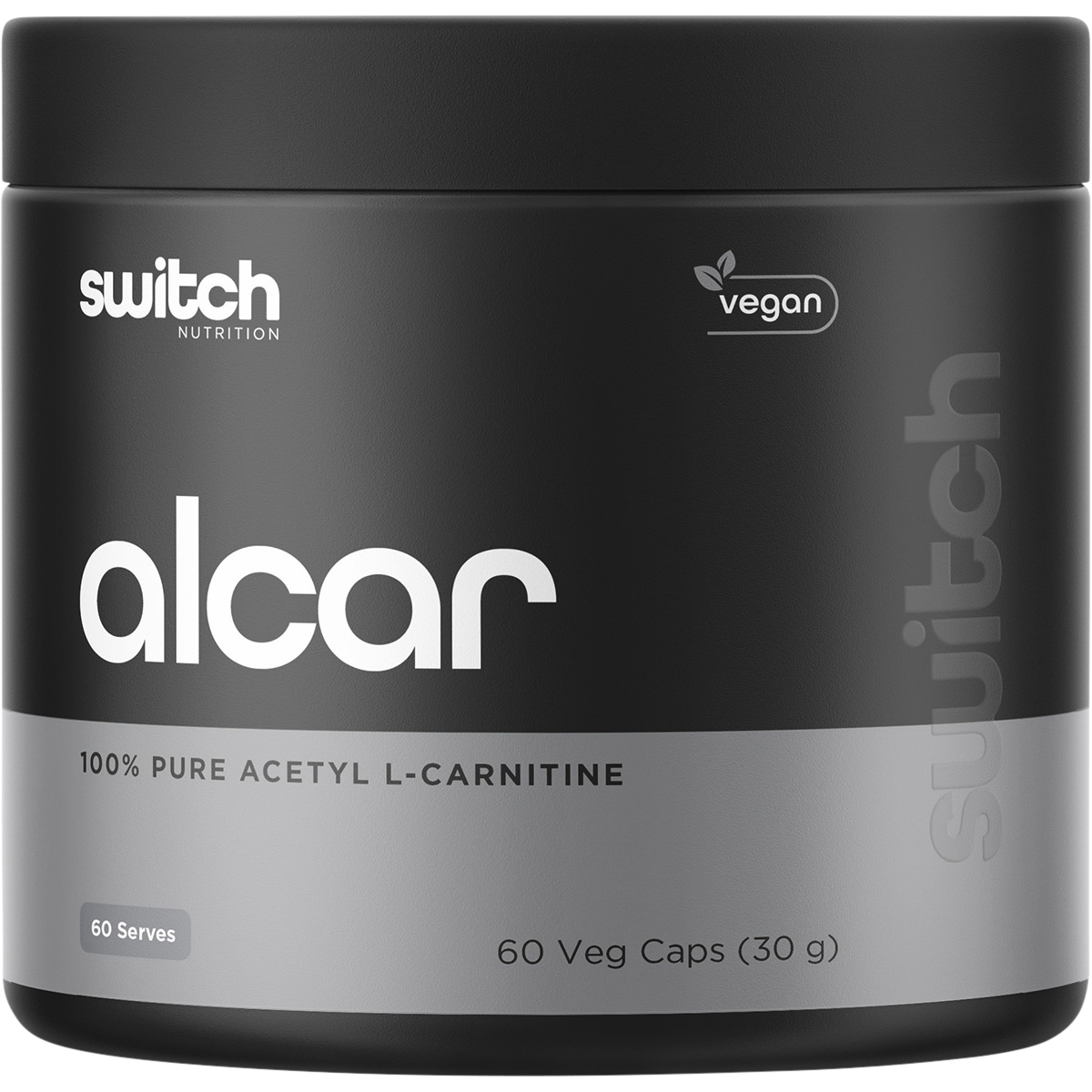 Switch Nutrition Alcar 60 caps bottle of 100% pure Acetyl L-Carnitine for energy and focus.