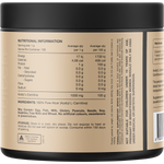 The back of a Switch Nutrition 100g tub of Acetyl L-Carnitine, showing ingredients and nutritional information.