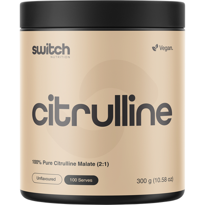 300g tub of Switch Nutrition 100% Pure Citrulline Unflavoured powder on a white background.