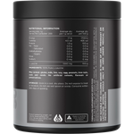 Rear view of a 200g tub of Switch Nutrition Leucine powder, showing nutritional information and directions for use.