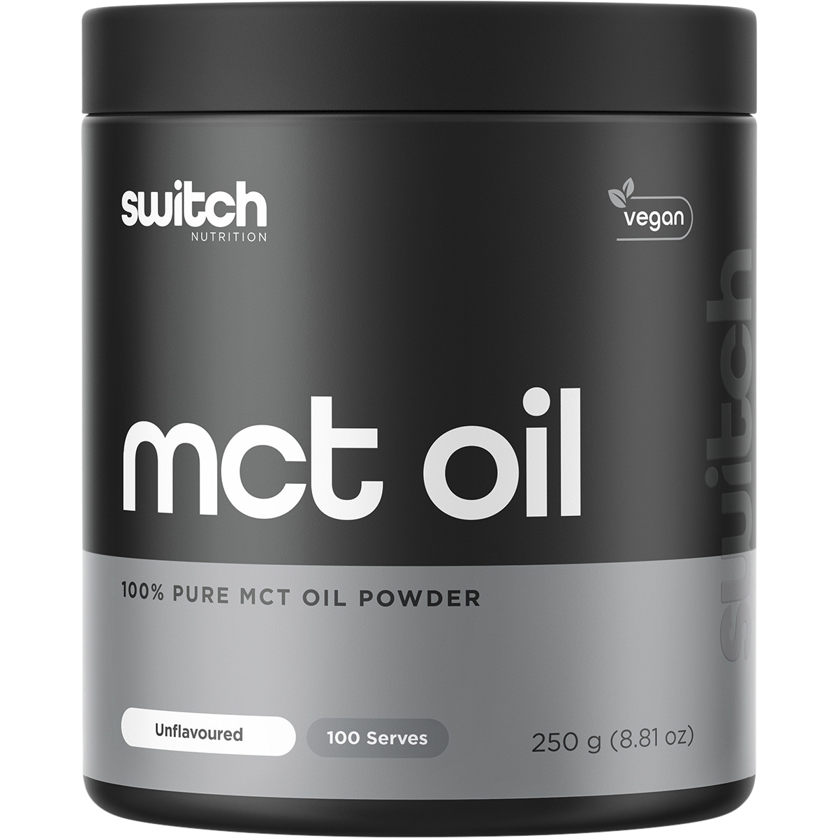 250g tub of Switch Nutrition 100% Pure MCT Oil Powder, unflavoured, for energy and mental clarity.