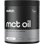 250g tub of Switch Nutrition 100% Pure MCT Oil Powder, unflavoured, for energy and mental clarity.